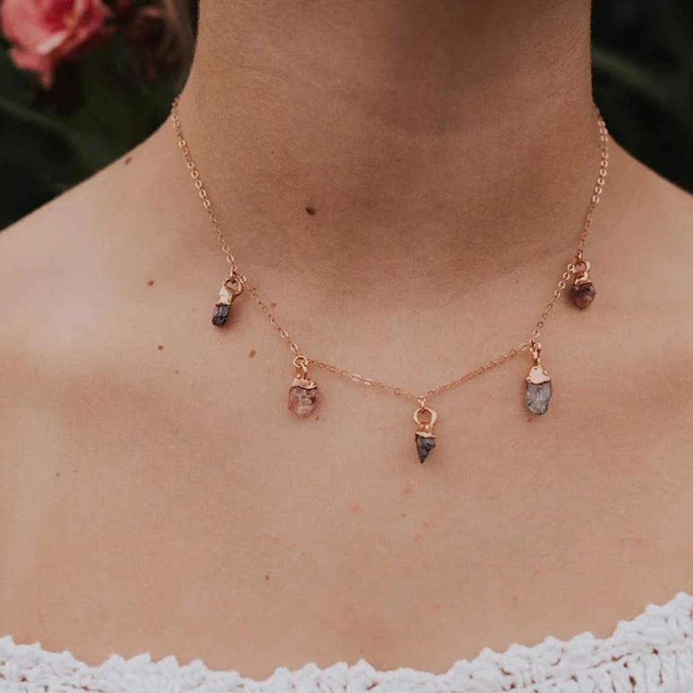 August Raindrops Necklace with Spinel raw stones